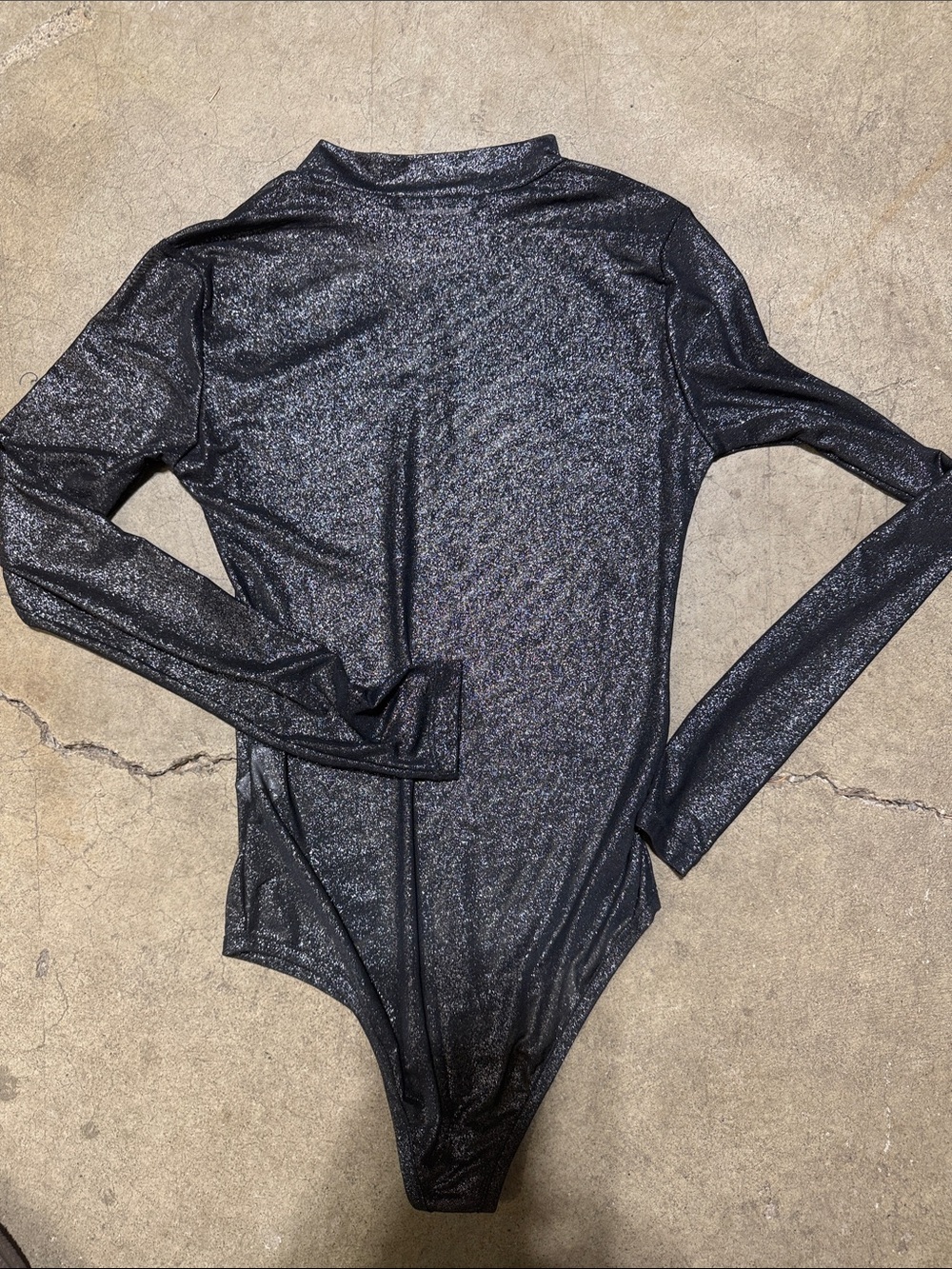 Forever 21 Shimmery Black Long-Sleeve Mock Neck Bodysuit